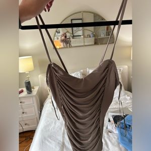 Taupe ruched body suit